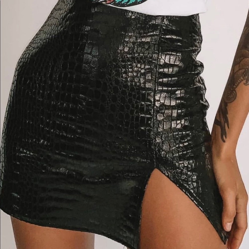 Black crocodile mini skirt